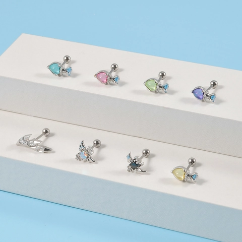 Orecchini a Bottone in Acciaio Inossidabile Zirconia per Donna Cuore Dolce Ala Forma di Pipistrello Piercing Cartilagine