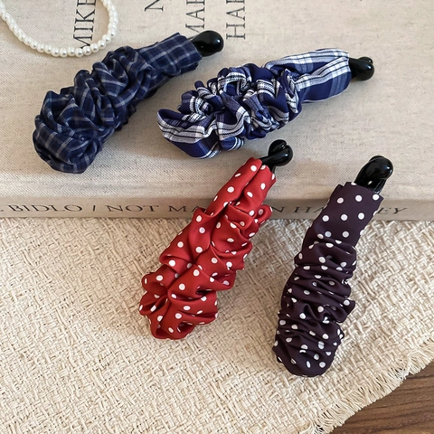 Eleganter Bananen Haarclip Mit Stoff Überzogen Gefaltet Punktiert Karomuster Haarnadel Haarschmuck Für Damen