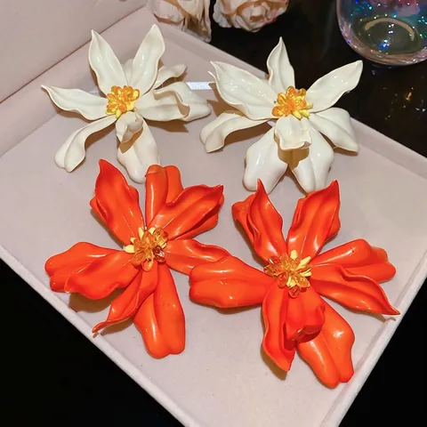 Large Flower Dangle Earrings With Acrylic Petals And 925 Sterling Silver Earring Post Elegant Vacation Style For Women