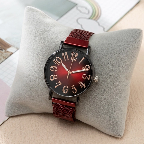 Orologio Moda Donna Quadrante Sfumato Numeri Arabi Cinturino Maglia Milanese Cassa Metallo Chiusura Magnetica Quarzo Analogico