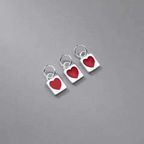 925 Sterling Silver Red Heart Square Pendant DIY Jewelry Findings Accessory Heart Charm For Women Bracelet Necklace Earring
