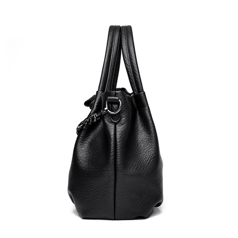 Large Capacity Handbag PU Leather Litchi Pattern Shoulder Bag With Metal Chain And Bow Decor For Women Daily Commuting