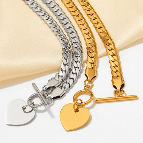 Set Di Gioielli In Acciaio Inossidabile Collana E Bracciale Con Ciondolo A Cuore Chiusura A Gancio Catena A Serpente