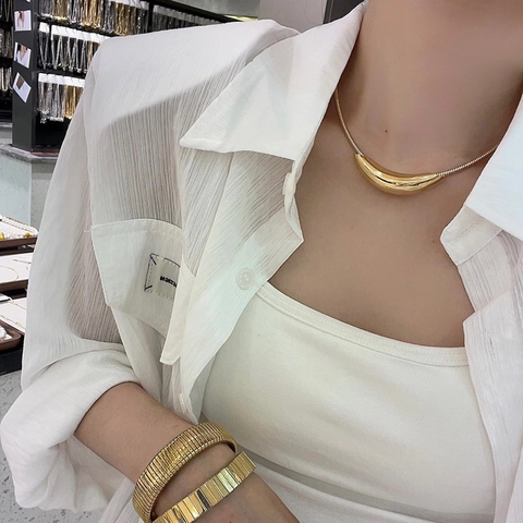 Collana In Acciaio Inossidabile Minimalista Ciondolo Tubo Curvo Catena A Spina Di Pesce Girocollo Per Donna Gioielli Stile Metallo