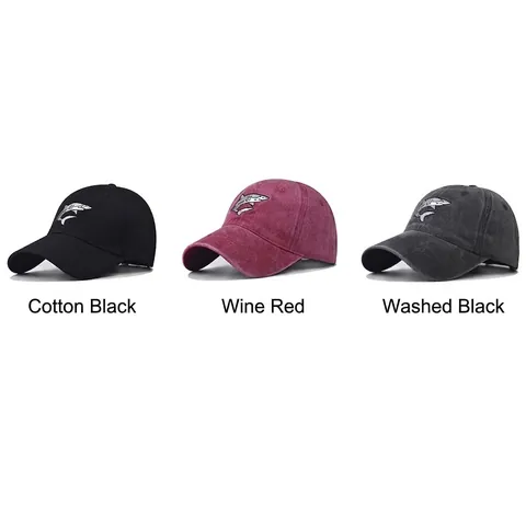 Cappello Da Baseball In Cotone Lavato Vintage Distressed Ricamo Squalo Dad Hat Regolabile Per Uomo Donna Outdoor Casual