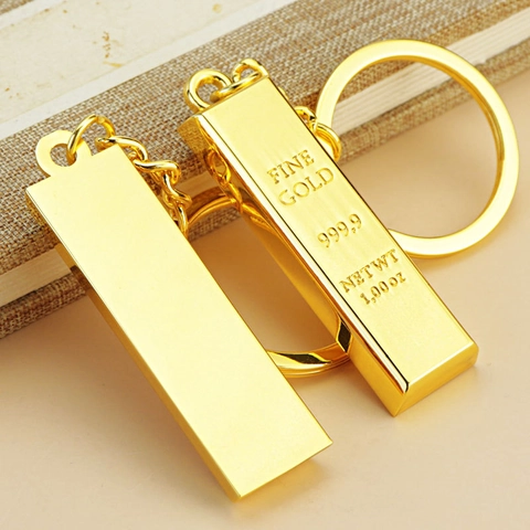 Creative Gold Bar Shaped Keychain Zinc Alloy Metal Novelty Bullion Key Ring For Business Promotional Gift Souvenir