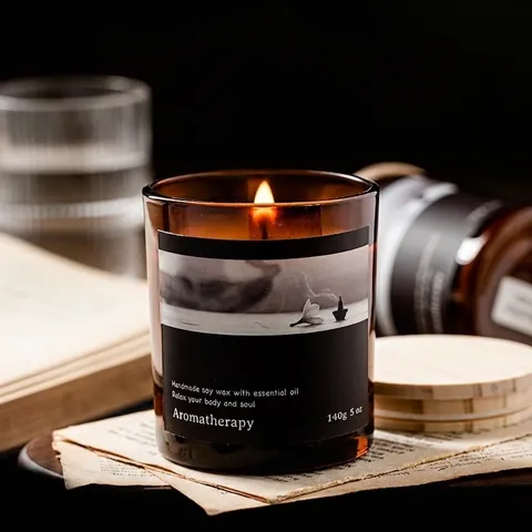 Aromatherapy Scented Candle Soy Wax Essential Oil Glass Jar Wood Lid Handmade Natural Relaxing Indoor Home Decor Gift
