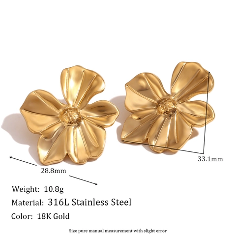 Floral Stud Earrings 18K Gold Plated Stainless Steel Vintage Flower Petal Shape Delicate Fashion Jewelry For Women