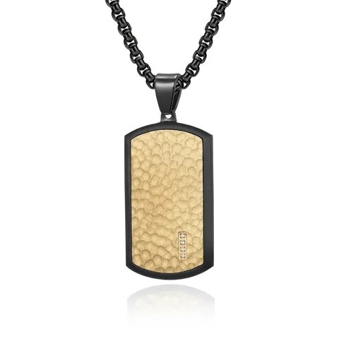 Collana Con Ciondolo Dog Tag Da Uomo Acciaio Inossidabile Texture Martellata Zircone Incastonato Hip Hop Punk