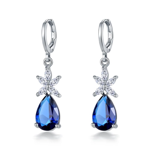 Elegant Copper Waterdrop Dangle Earrings With Flower Design Rhinestone Inlaid Fashion Jewelry For Women Wedding Party