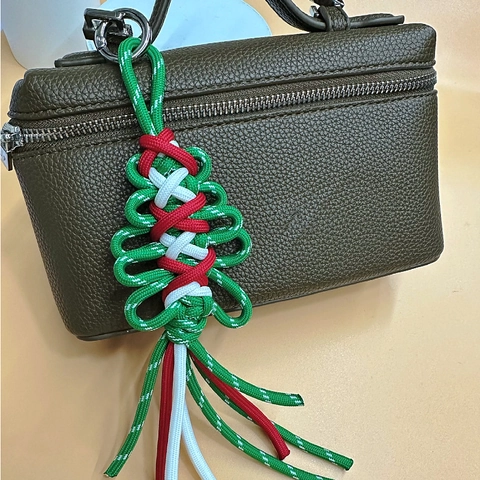 Portachiavi Albero Di Natale In Paracord Intrecciato A Mano Ciondolo Per Borsa Con Anello In Metallo E Nappa Decorazione