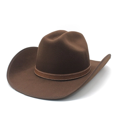 Western Cowboy Hat Wool Felt Wide Brim Jazz Fedora With Leather Band Metal Buckle For Women Men Vintage Outdoor