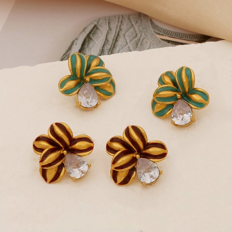 Orecchini a Bottone a Forma di Fiore in Acciaio Inossidabile Vintage per Donna Orecchini a Goccia d'Acqua con Strass