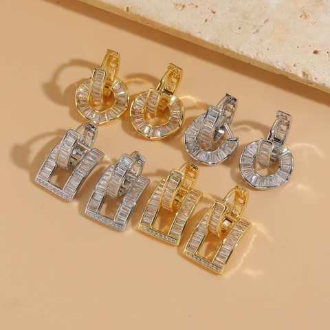 Geometrische Creolen Kupfer Mit Zirkonia Kreuzschnalle 14K Vergoldet Luxus Mode Schmuck Für Damen