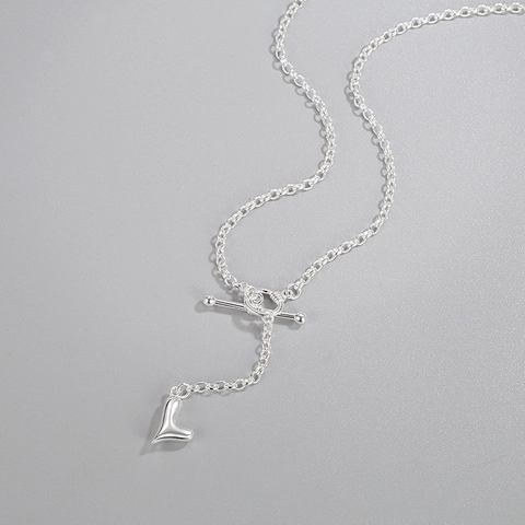 Collana con Ciondolo a Cuore in Argento Sterling 925 per Donna Minimalista Fibbia OT Catena con Nappine Gioielli Regalo