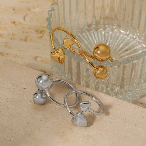 Minimalistischer Edelstahl Ring Offen Verstellbar Herz Und Kugel Design Mode Schmuck Für Damen Ins Stil