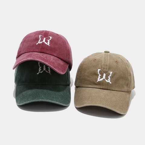 Gorra De Béisbol De Algodón Lavado Con Bordado De Mariposa Gorra De Sol Ajustable Vintage