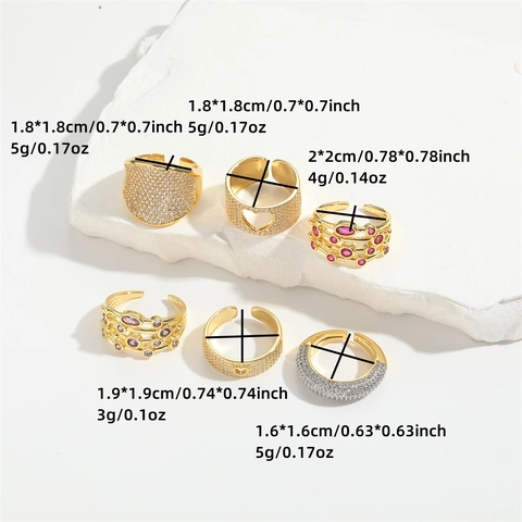 Verstelbare Koperen Ring Voor Dames Hart Hol Pavé Zirkonia Vintage Sieraden