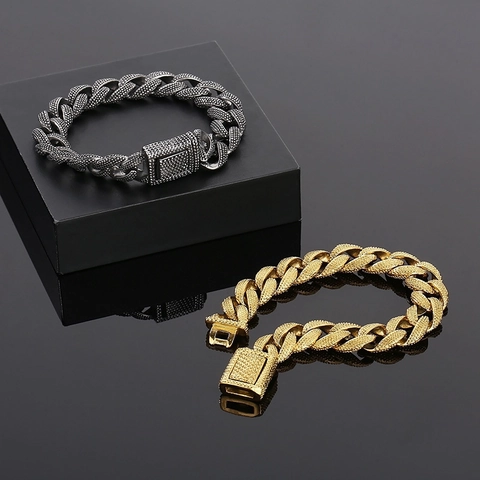 Men Cuban Link Bracelet 316L Stainless Steel Dotted Texture Heavy Punk Hip Hop Vintage Jewelry
