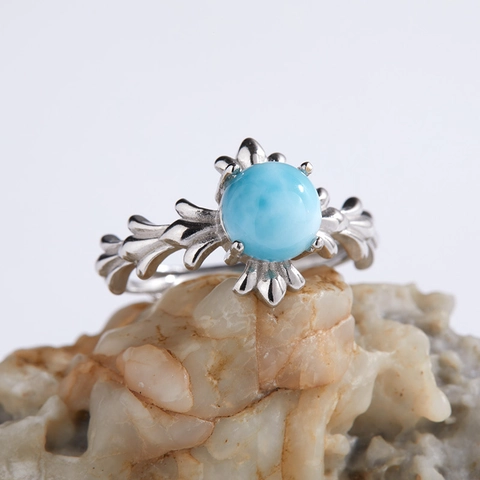 S925 Sterling Silver Natural Gemstone Adjustable Ring For Women Sunflower Butterfly Leaf Inlaid Flower Finger Ring Jewelry