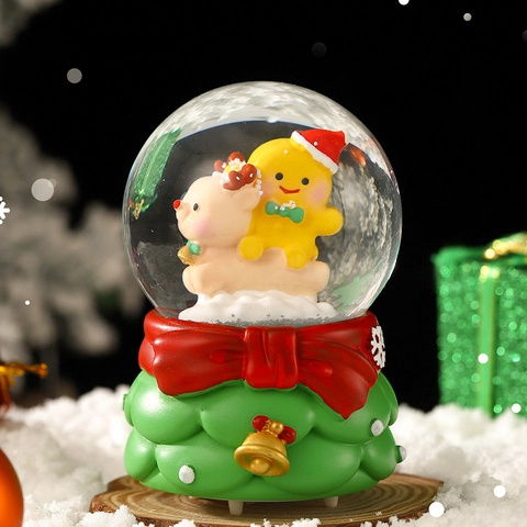 Christmas Snow Globe Crystal Ball Resin Glass Glowing Desktop Ornament Cartoon Santa Claus Snowman Holiday Decor Gift