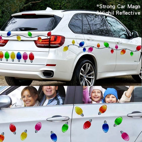Christmas Reflective Magnetic Light Bulb Car Decals Refrigerator Stickers Holiday Party Garage Door Decor Supplies