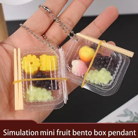 Mini Simulation Fruit Bento Box Keychain Pendant TPR Plastic Miniature Food Play Toy For Dollhouse Decor Accessory