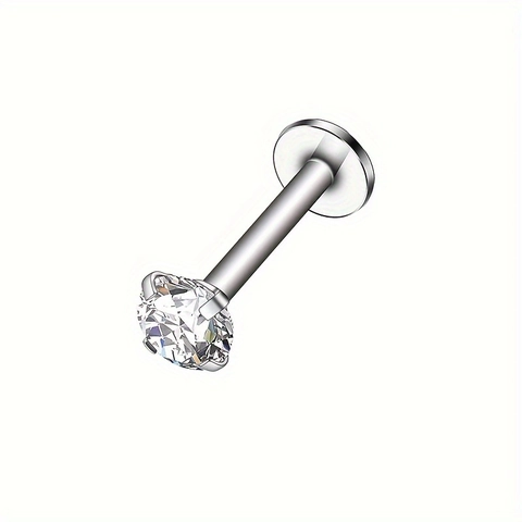 Stainless Steel Labret Stud Earrings Cubic Zirconia Internal Thread Piercing Jewelry Flat Back For Tragus Lip Bone