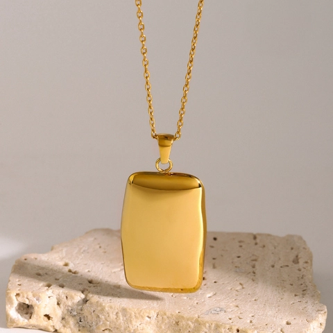 Collana Con Pendente Rettangolare Minimalista Acciaio Inossidabile Placcato Oro 18K Catena A Serpente Gioielli Donna