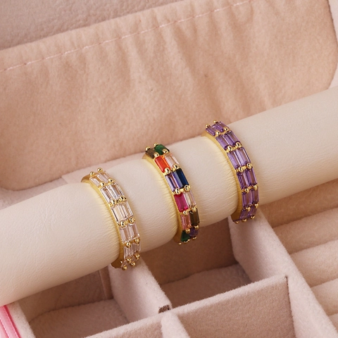 Anillo Regolabile In Zirconia Cubica Rettangolare Rame Placcato Oro Gioielli Eleganti Geometrici Per Donna Accessorio Moda