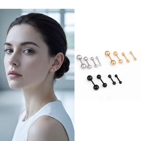 Orecchini a Bottone in Acciaio Inossidabile con Sfera Rotonda Minimalista per Uomo Donna Gioielli Piercing Geometrici