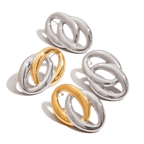 Orecchini A Cerchio Intrecciati Acciaio Inossidabile Placcato Oro 18K Impermeabile Ipoallergenico Retro Gioielli Donne