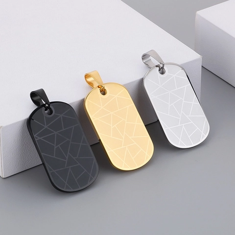 Pendentif Dog Tag Croix en Acier Inoxydable pour Hommes Texture Géométrique Motif de Fissure Bijou Pendentif Seul Sans Chaîne
