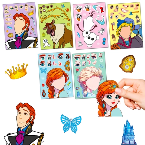 DIY Face Changing Stickers Cartoon Princess Educational Puzzle Toy Copperplate Paper Make A Face For Girls Children