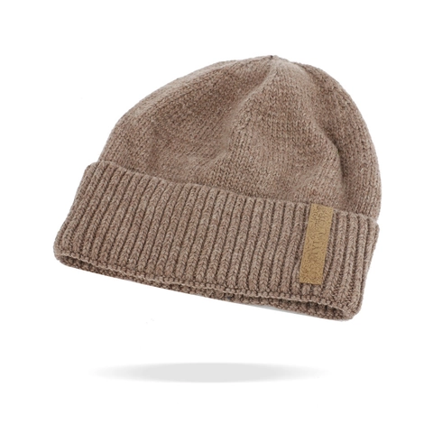 Men Winter Knitted Beanie Hat Fleece Lined Thickened Ribbed Cuff Warm Windproof Outdoor Acrylic