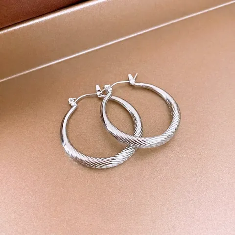 Pendientes De Aro Metálicos Con Textura Acanalada Retorcida Diseño Redondo Geométrico Moda Minimalista