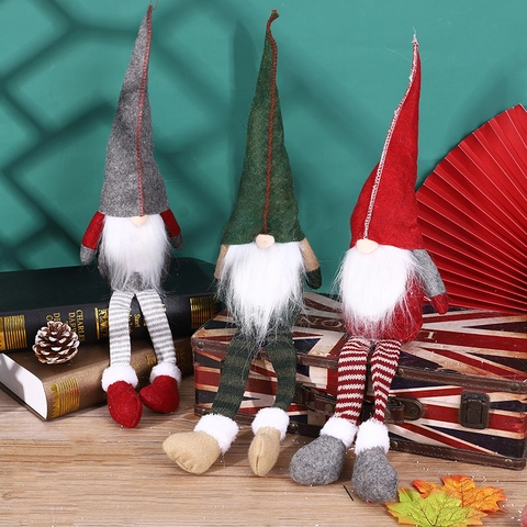 Weihnachtsgnom Plüschpuppe Ornament Lange Gestreifte Beine Filz Strick Spitze Mütze Weißer Bart Nordischer Stil Feiertagsdeko