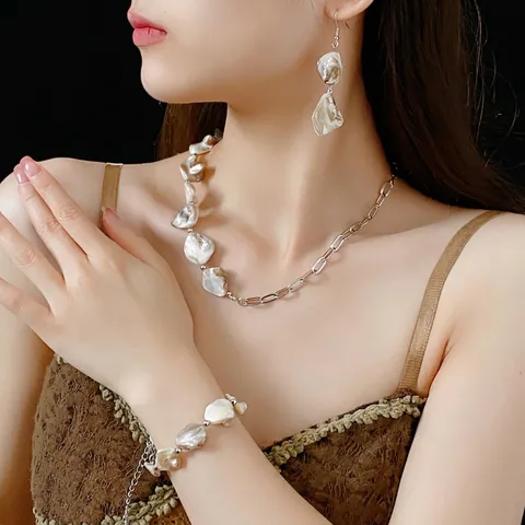 Collana Bracciale E Orecchini In Lega Di Madreperla Con Conchiglia Irregolare Per Donna Stile Barocco Elegante Vintage Vacanze