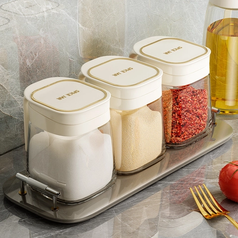 Pot À Épices En Verre Avec Couvercle Et Cuillère Récipient À Assaisonnement Scellé Organisateur De Cuisine Moderne