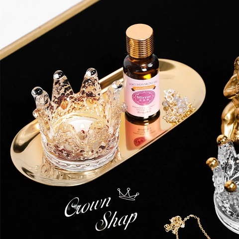 Glass Crown Tealight Holder With Resin Angel Figurine And Oval Metal Tray Tea Candles Nordic Romantic Home Table Decor