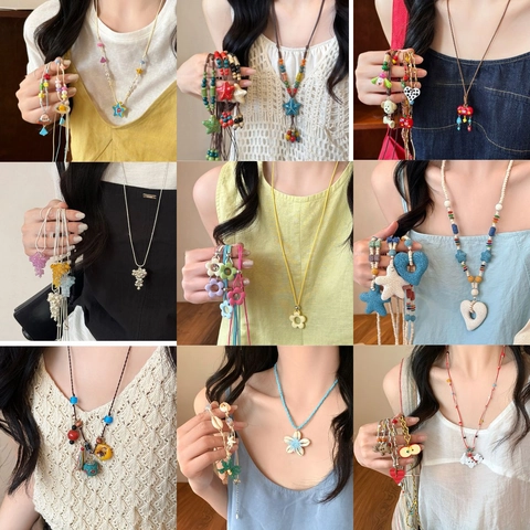 Collar Con Colgante De Cuentas De Cerámica Hecho A Mano Estilo Bohemio Étnico Para Mujer Flor Corazón Estrella Borla Colorida