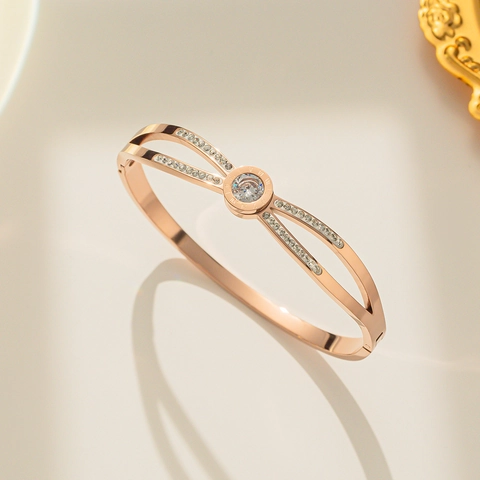 Fashion Titanium Steel Bangle For Women Roman Numerals Double Ring Zirconia Inlaid Rose Gold Silver Gold Bangle Jewelry Gift