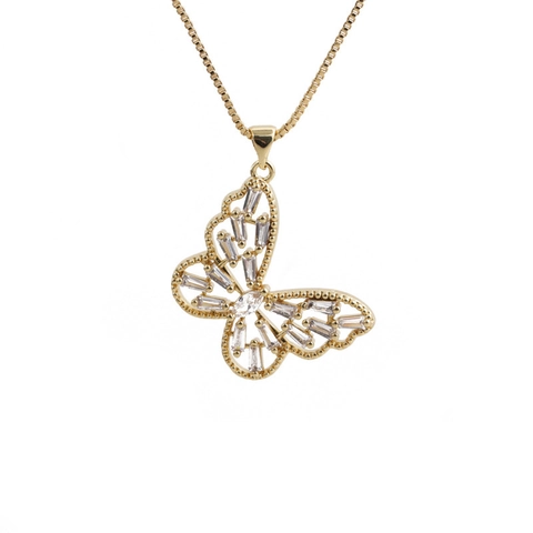 Butterfly Seahorse Turtle Ray Copper Necklace Gold Plated Colorful Zircon Inlay Box Chain Fashion Pendant Jewelry Women
