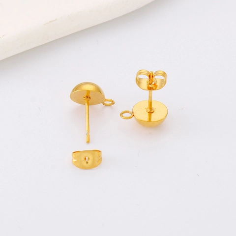 Stainless Steel Stud Earring Findings With Loop Hemisphere Half Ball Base For DIY Jewelry Making Crafts Women