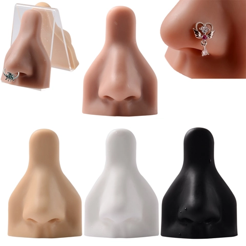 Silicone Nose Model For Piercing Practice Jewelry Display Simulated Flexible Body Part Mold With Acrylic Stand