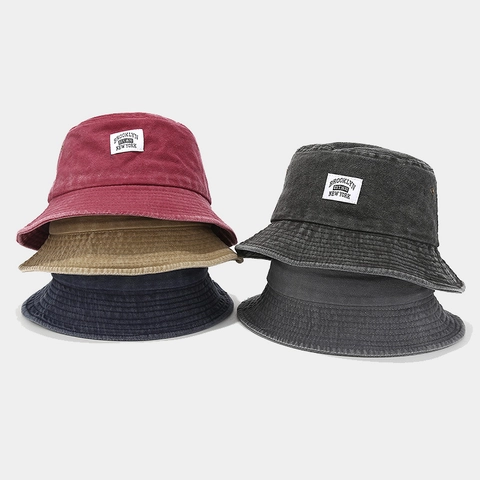 Vintage Washed Cotton Bucket Hat Breathable Sun Protection Outdoor Streetwear Fisherman Hat With Brooklyn Patch For Unisex