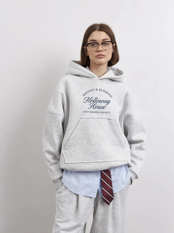 Sudadera Con Capucha Para Mujer De Puro Algodón Manga Larga Estampado Letras Vintage Bolsillo Canguro Pullover Oversize