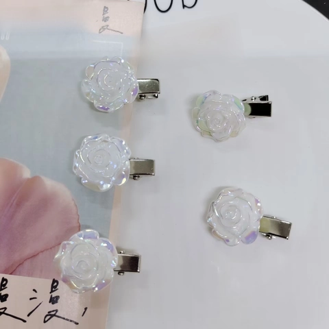 Iridescent Camellia Flower Hair Clips Resin Floral Duckbill Side Clip Elegant Sweet Hair Accessories For Women Girls