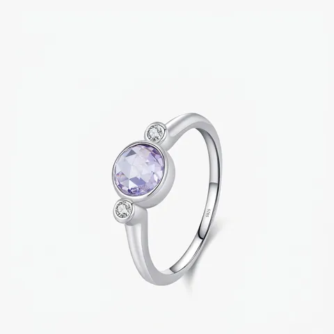 925 Sterling Silber Ring Lila Runder Zirkon Französisch Retro Luxus Schmuck Für Damen