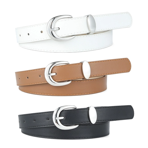 Women Minimalist PU Leather Belt With Silver Alloy Pin Buckle Fashion Versatile Thin Waistband For Jeans Dress Accessory